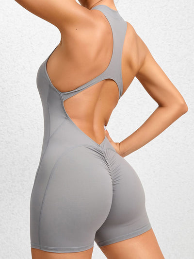 BEAUTIFUL I AM Cutout Ruched Half Zip Active Wear Romper