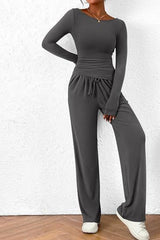 BEAUTIFUL I AM Round Neck Long Sleeve Top and Pants Set