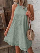 BEAUTIFUL I AM Eyelet Grecian Neck Mini Dress