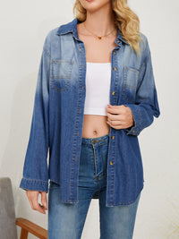 BEAUTIFUL I AM Button Up Long Sleeve Denim Shirt