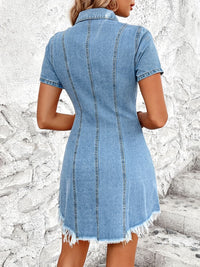 BEAUTIFUL I AM Raw Hem Button Up Short Sleeve Denim Dress