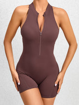 BEAUTIFUL I AM Cutout Ruched Half Zip Active Wear Romper