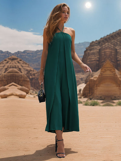 BEAUTIFUL I AM Layered Halter Neck Wide Leg Pants Jumpsuit