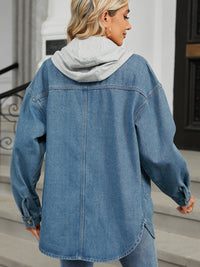 BEAUTIFUL I AM Removable Hood Button Up Long Sleeve Denim Jacket