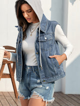 BEAUTIFUL I AM Pocketed Button Up Hooded Denim Jacket