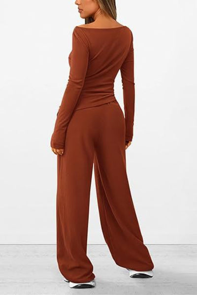 BEAUTIFUL I AM Round Neck Long Sleeve Top and Pants Set