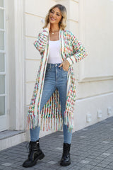 BEAUTIFUL I AM Multicolored Open Front Fringe Hem Cardigan