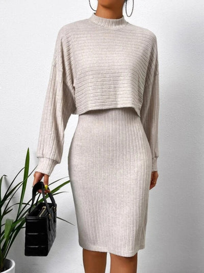 BEAUTIFUL I AM Mock Neck Long Sleeve Top and Wide Strap Dress Set