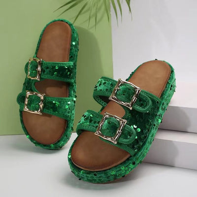 BEAUTIFUL I AM Sequin Trim Open Toe Sandals Shoes