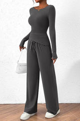 BEAUTIFUL I AM Round Neck Long Sleeve Top and Pants Set