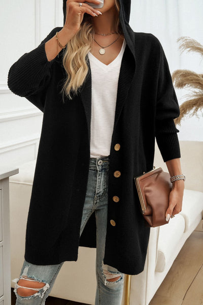 BEAUTIFUL I AM Button Up Long Sleeve Hooded Cardigan