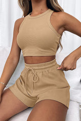 BEAUTIFUL I AM Round Neck Top and Drawstring Shorts Set