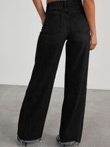 BEAUTIFUL I AM Raw Hem Wide Leg Jeans with Pockets