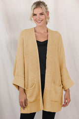 BEAUTIFUL I AM Waffle-Knit Long Sleeve Cardigan with Pocket