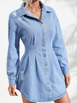 BEAUTIFUL I AM Distressed Button Up Long Sleeve Denim Dress