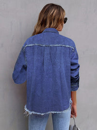 BEAUTIFUL I AM Pocketed Collared Neck Long Sleeve Denim Shirt