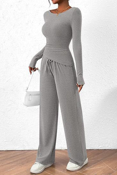 BEAUTIFUL I AM Round Neck Long Sleeve Top and Pants Set