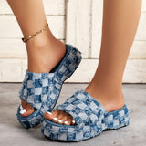 BEAUTIFUL I AM Plaid PU Leather Platform Sandals Shoes