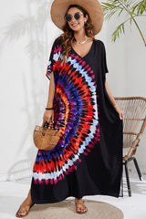 BEAUTIFUL I AM Slit Printed V-Neck Short Sleeve Cover Up Dress