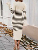 BEAUTIFUL I AM Striped V-Neck Long Sleeve Sweater Dress