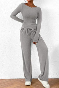 BEAUTIFUL I AM Round Neck Long Sleeve Top and Pants Set