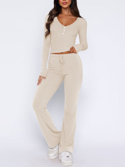 BEAUTIFUL I AM V-Neck Long Sleeve Shirt Top and Pants Set