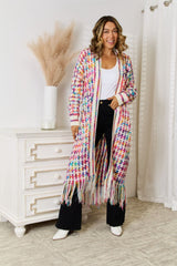 BEAUTIFUL I AM Multicolored Open Front Fringe Hem Cardigan