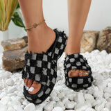 BEAUTIFUL I AM Plaid PU Leather Platform Sandals Shoes