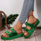 BEAUTIFUL I AM Sequin Trim Open Toe Sandals Shoes