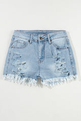 BEAUTIFUL I AM Distressed Raw Hem Denim Shorts