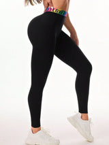 BEAUTIFUL I AM Letter Printed High Waist Active Wear Leggings