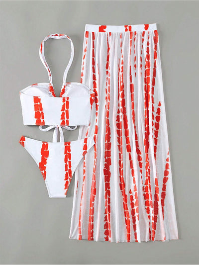 BEAUTIFUL I AM Printed Halter Neck Three-Piece Swim Set