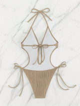 BEAUTIFUL I AM Textured Cutout Tied One-Piece Swim Set Swimwear