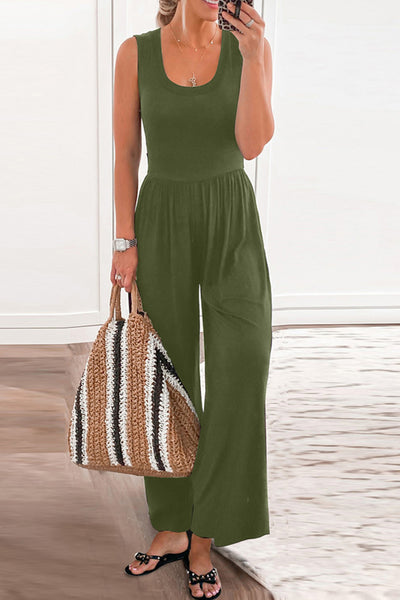 BEAUTIFUL I AM Full Size Scoop Neck Wide Strap Pants Jumpsuit