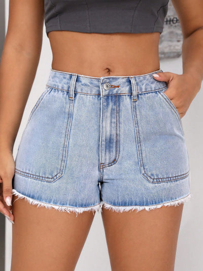 BEAUTIFUL I AM Raw Hem Pocketed Denim Shorts