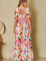 BEAUTIFUL I AM Slit Printed Surplice Short Sleeve Maxi Dress