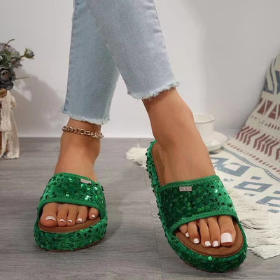 BEAUTIFUL I AM Sequin Trim Open Toe Sandals Shoes