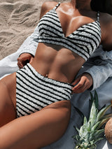 BEAUTIFUL I AM Striped V-Neck Two-Piece Swim Set