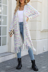 BEAUTIFUL I AM Multicolored Open Front Fringe Hem Cardigan