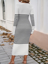 BEAUTIFUL I AM Striped V-Neck Long Sleeve Sweater Dress