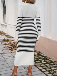 BEAUTIFUL I AM Striped V-Neck Long Sleeve Sweater Dress