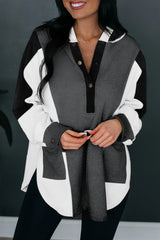 BEAUTIFUL I AM Color Block Quarter-Snap Slit Hoodie