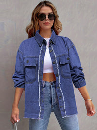 BEAUTIFUL I AM Pocketed Collared Neck Long Sleeve Denim Shirt