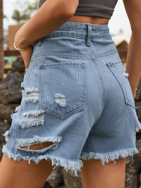 BEAUTIFUL I AM Distressed Raw Hem Denim Shorts