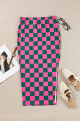 BEAUTIFUL I AM Split Checkered Midi Skirt Dress