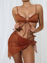 BEAUTIFUL I AM Frill Crisscross Tied Three-Piece Swim Set