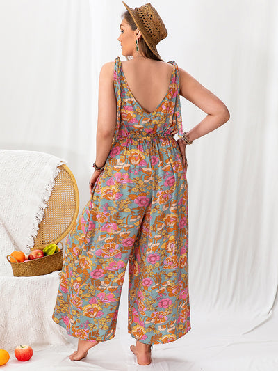 BEAUTIFUL I AM Plus Size Printed Wide Leg Sleeveless Pants Jumpsuit