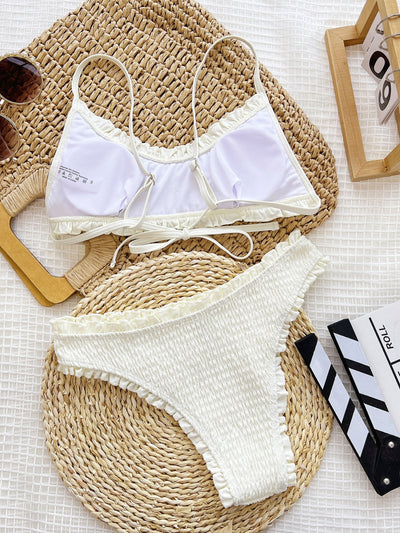 BEAUTIFUL I AM Frill Textured Spaghetti Strap Two-Piece Swim Set