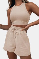 BEAUTIFUL I AM Round Neck Top and Drawstring Shorts Set