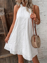 BEAUTIFUL I AM Eyelet Grecian Neck Mini Dress